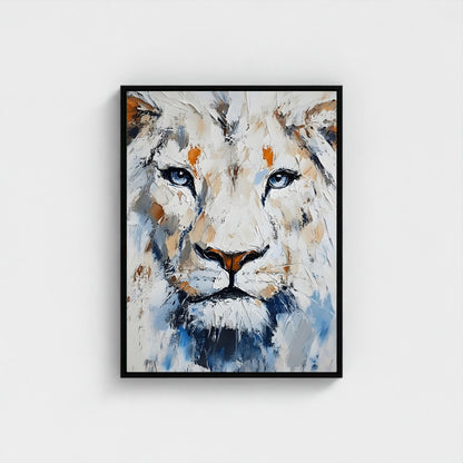 White Lion Framed Wall Art – Modern Abstract Wildlife Canvas Print for Contemporary Home Decor