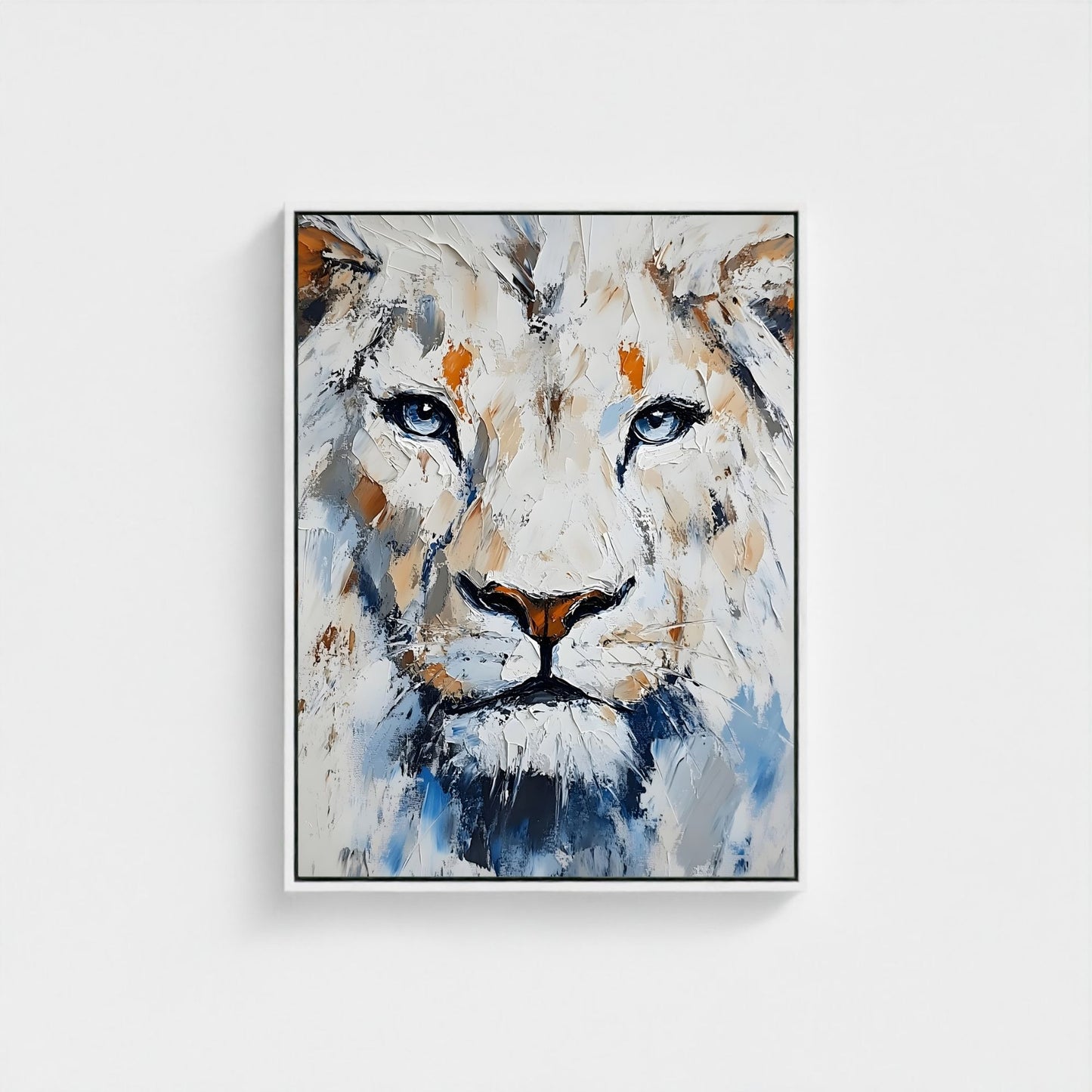 White Lion Framed Wall Art – Modern Abstract Wildlife Canvas Print for Contemporary Home Decor