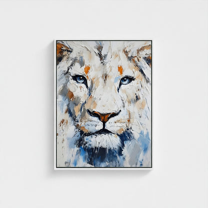 White Lion Framed Wall Art – Modern Abstract Wildlife Canvas Print for Contemporary Home Decor
