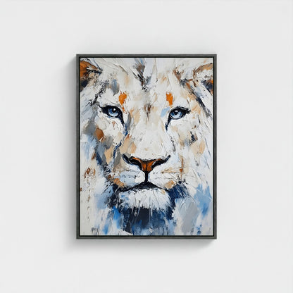 White Lion Framed Wall Art – Modern Abstract Wildlife Canvas Print for Contemporary Home Decor