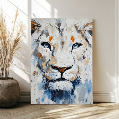 White Lion Framed Wall Art – Modern Abstract Wildlife Canvas Print for Contemporary Home Decor
