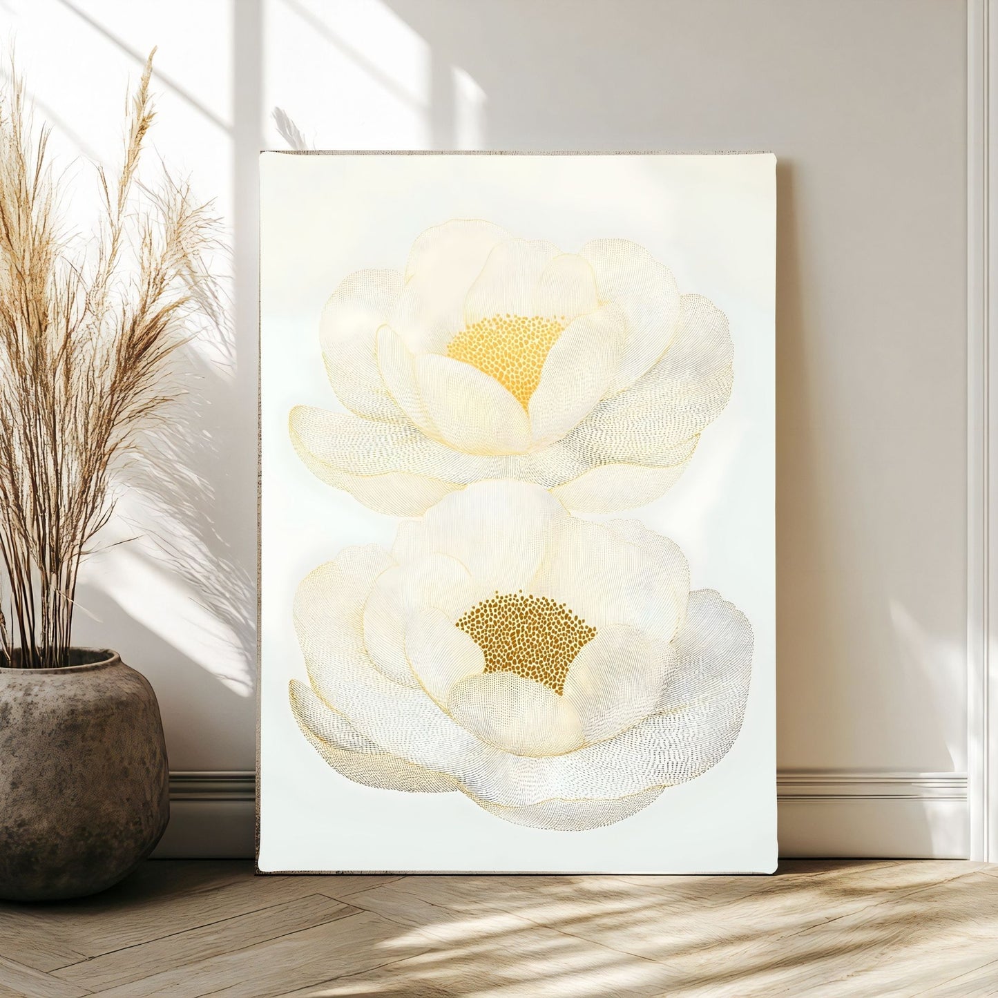 White Magnolia Floral Framed Wall Art Canvas Print – Elegant Neutral Botanical Artwork