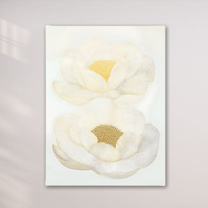White Magnolia Floral Framed Wall Art Canvas Print – Elegant Neutral Botanical Artwork