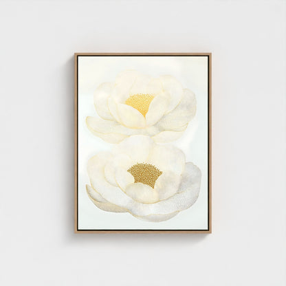 White Magnolia Floral Framed Wall Art Canvas Print – Elegant Neutral Botanical Artwork