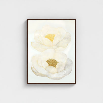 White Magnolia Floral Framed Wall Art Canvas Print – Elegant Neutral Botanical Artwork
