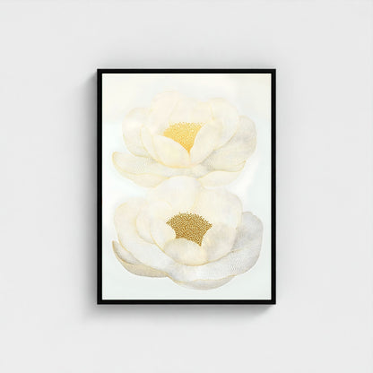 White Magnolia Floral Framed Wall Art Canvas Print – Elegant Neutral Botanical Artwork