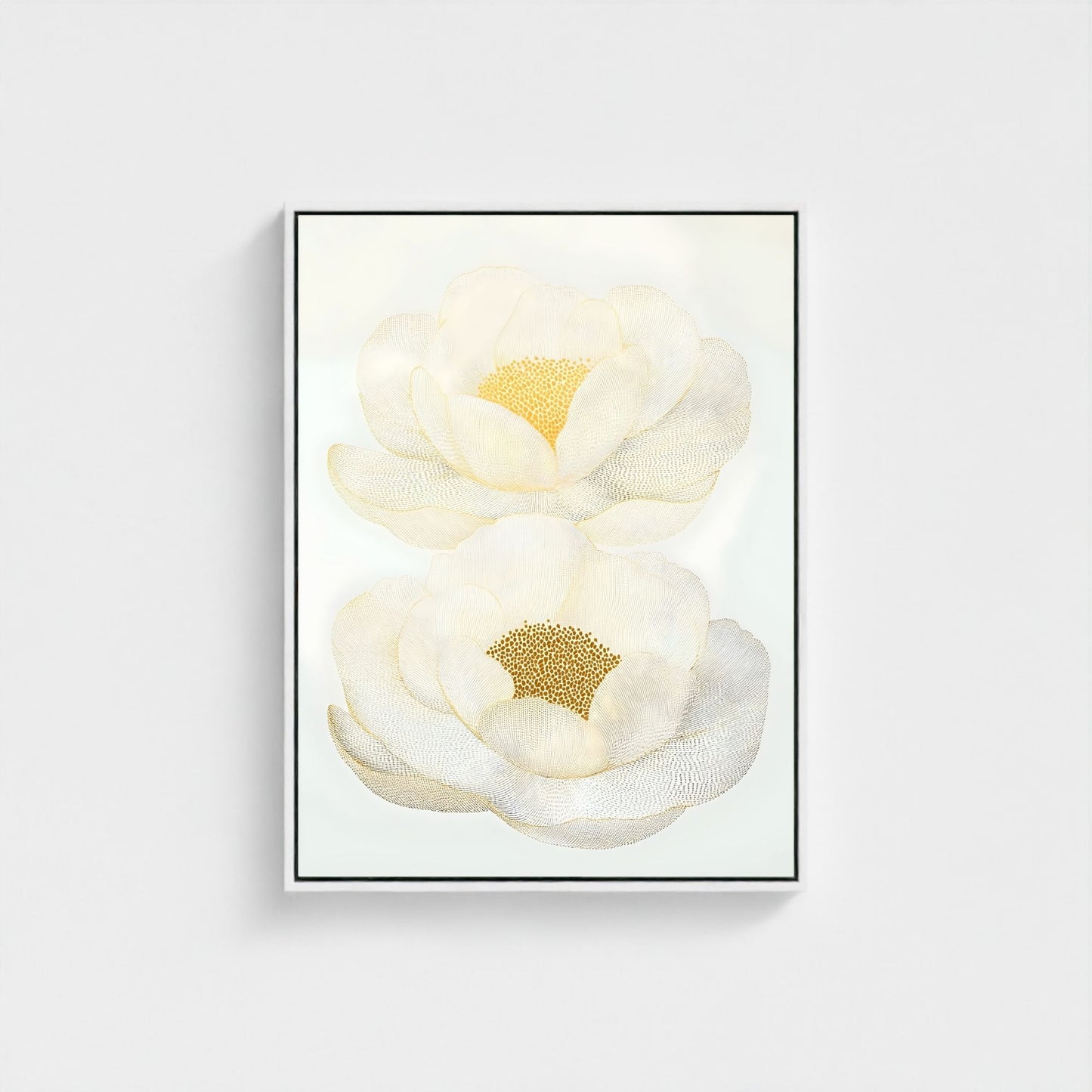 White Magnolia Floral Framed Wall Art Canvas Print – Elegant Neutral Botanical Artwork