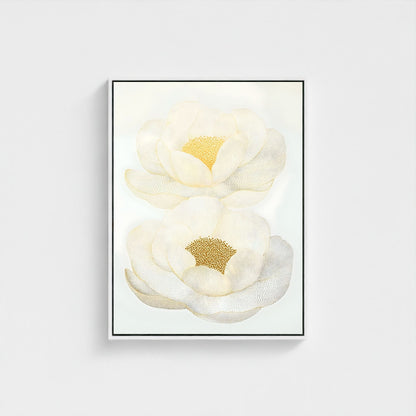 White Magnolia Floral Framed Wall Art Canvas Print – Elegant Neutral Botanical Artwork