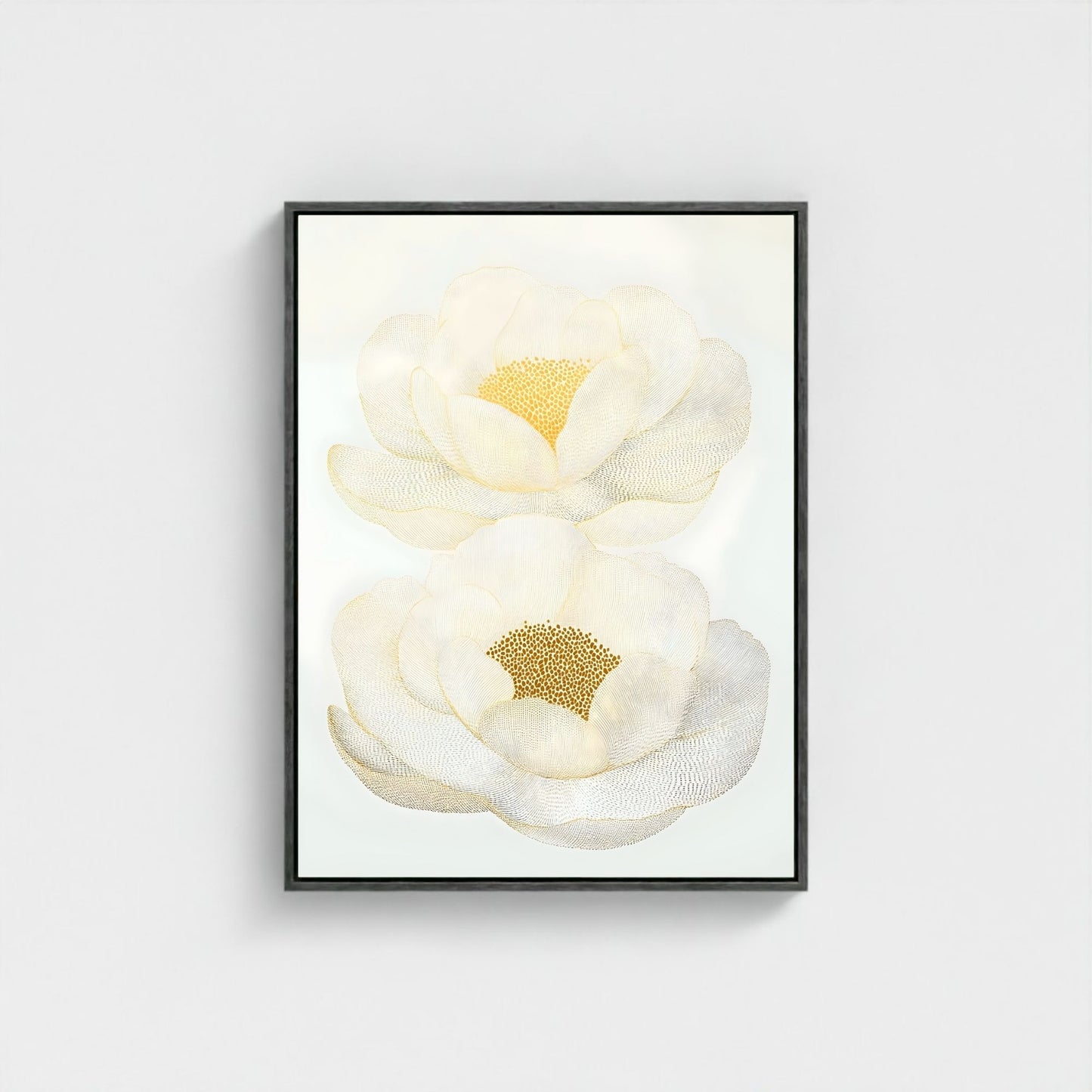 White Magnolia Floral Framed Wall Art Canvas Print – Elegant Neutral Botanical Artwork