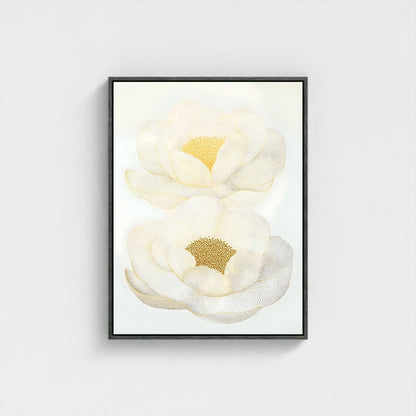 White Magnolia Floral Framed Wall Art Canvas Print – Elegant Neutral Botanical Artwork