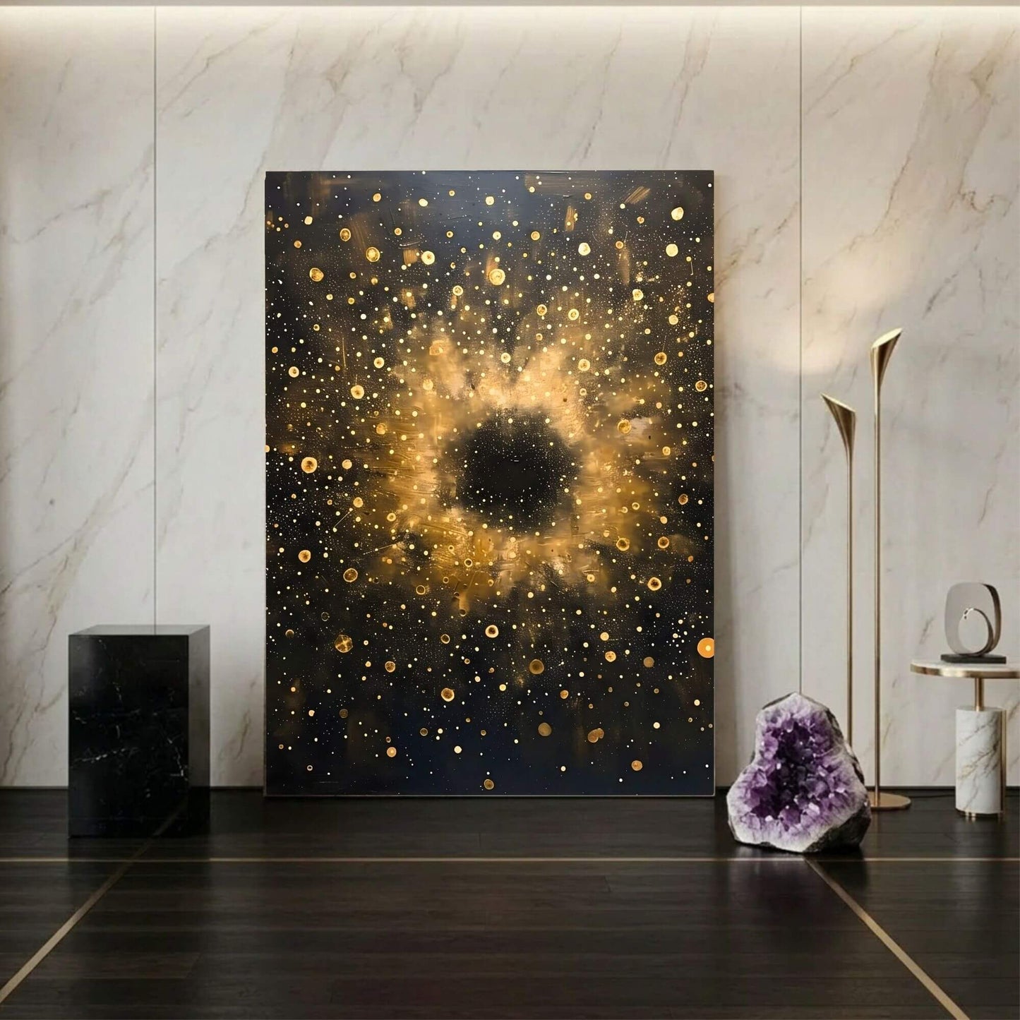 William Morris Abstract Galaxy Framed Wall Art Canvas Print - Vintage Cosmic Gold Space Artwork