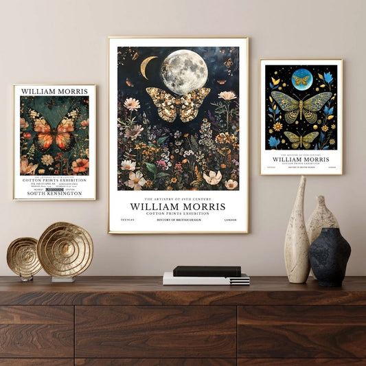 William Morris Butterfly Vintage Botanical Wall Art Canvas Print Floral Retro Poster for Living Room Bedroom Home Decor