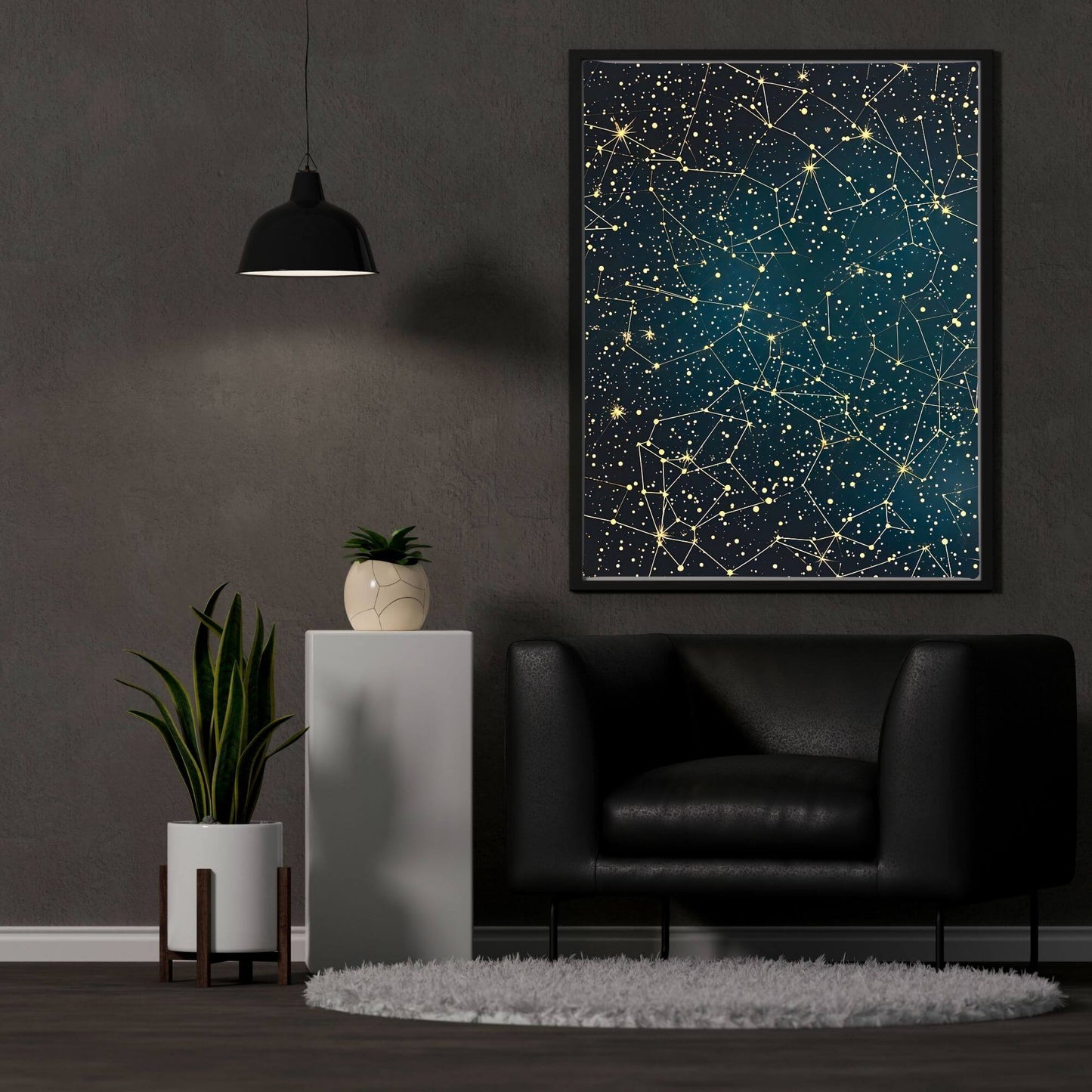 William Morris Constellation Star Map Framed Wall Art Canvas Print - Vintage Celestial Night Sky Artwork
