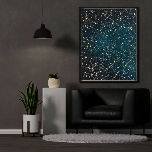 William Morris Constellation Star Map Framed Wall Art Canvas Print - Vintage Celestial Night Sky Artwork