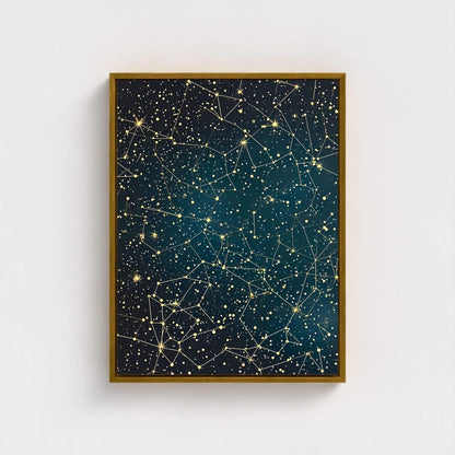 William Morris Constellation Star Map Framed Wall Art Canvas Print - Vintage Celestial Night Sky Artwork