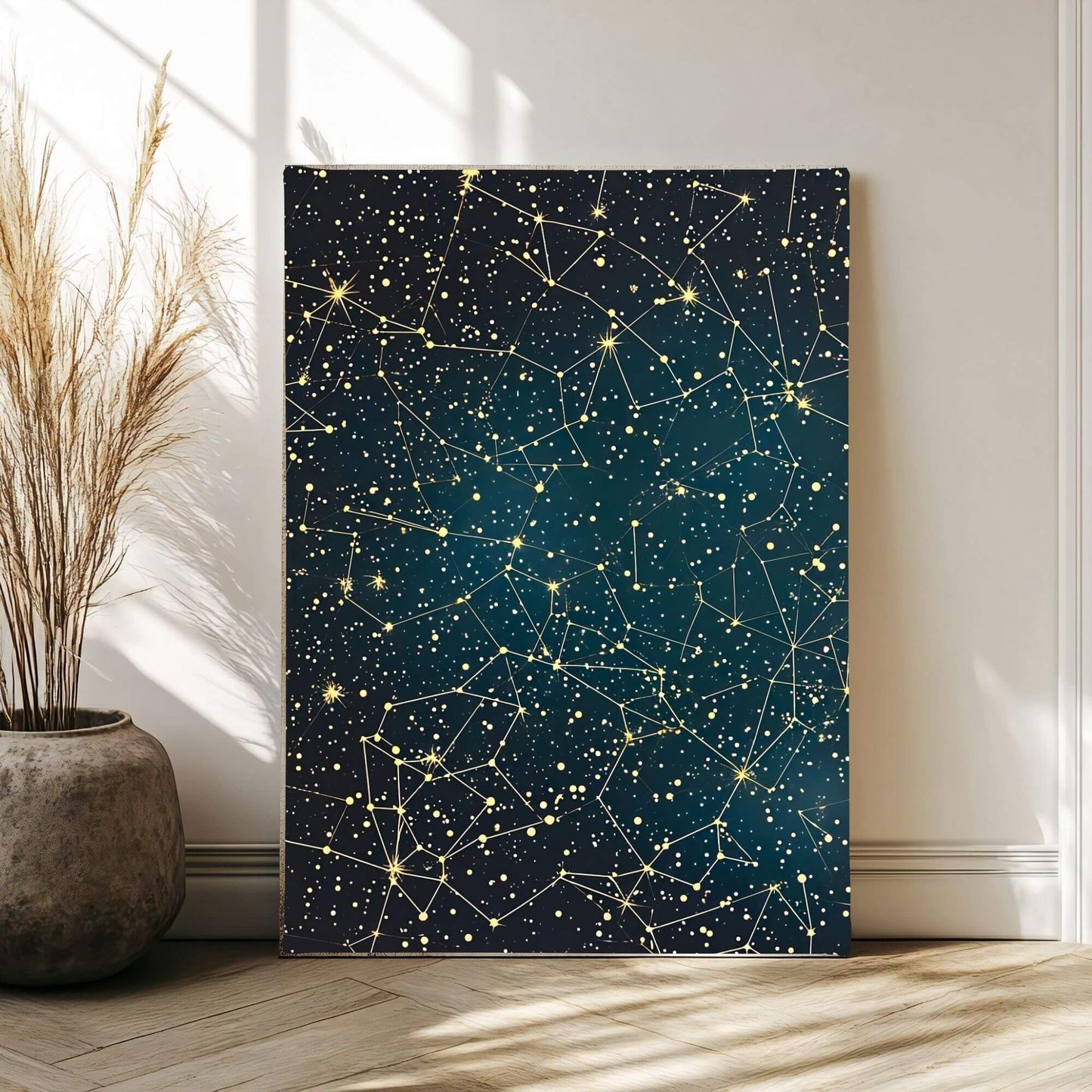 William Morris Constellation Star Map Framed Wall Art Canvas Print - Vintage Celestial Night Sky Artwork