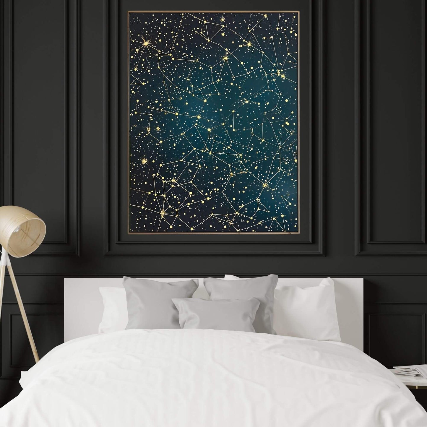William Morris Constellation Star Map Framed Wall Art Canvas Print - Vintage Celestial Night Sky Artwork