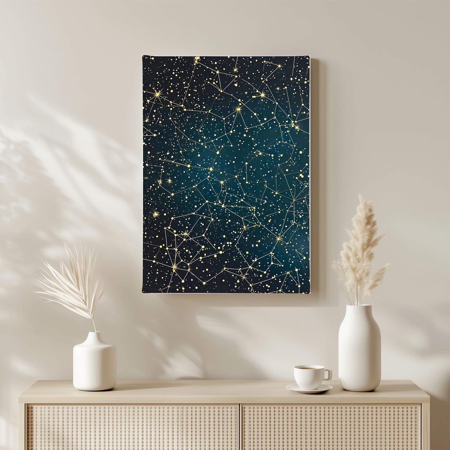 William Morris Constellation Star Map Framed Wall Art Canvas Print - Vintage Celestial Night Sky Artwork
