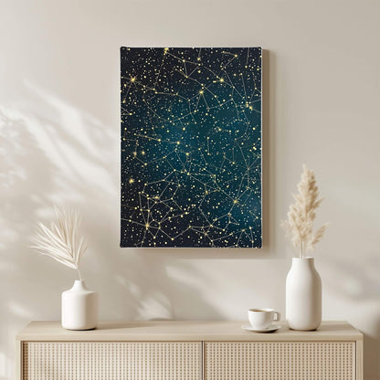 William Morris Constellation Star Map Framed Wall Art Canvas Print - Vintage Celestial Night Sky Artwork