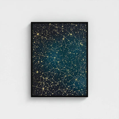 William Morris Constellation Star Map Framed Wall Art Canvas Print - Vintage Celestial Night Sky Artwork