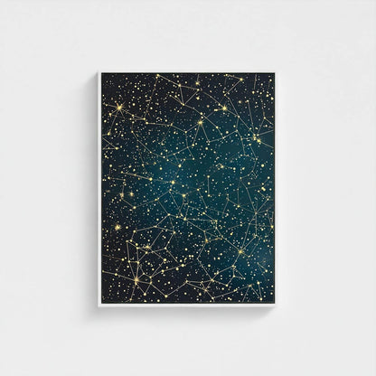 William Morris Constellation Star Map Framed Wall Art Canvas Print - Vintage Celestial Night Sky Artwork