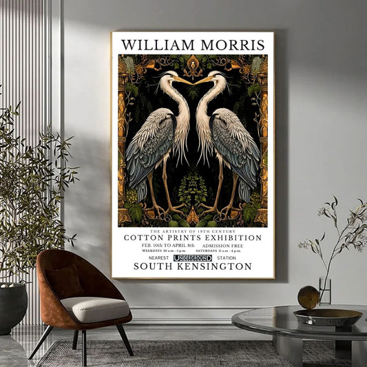William Morris Crane Heron Vintage Bird Wall Art Canvas Print Botanical Retro Poster For Living Room Bedroom Home Decor