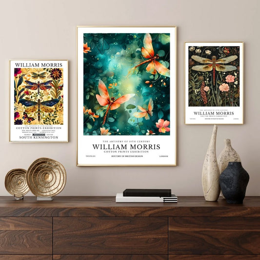 William Morris Dragonfly Vintage Botanical Wall Art Canvas Print Floral Nature Poster for Living Room Bedroom Decor