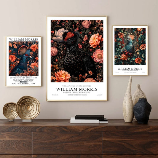 William Morris Exotic Black Birds Wall Art Canvas Print Vintage Botanical Floral Poster For Living Room Bedroom Office Home Decor