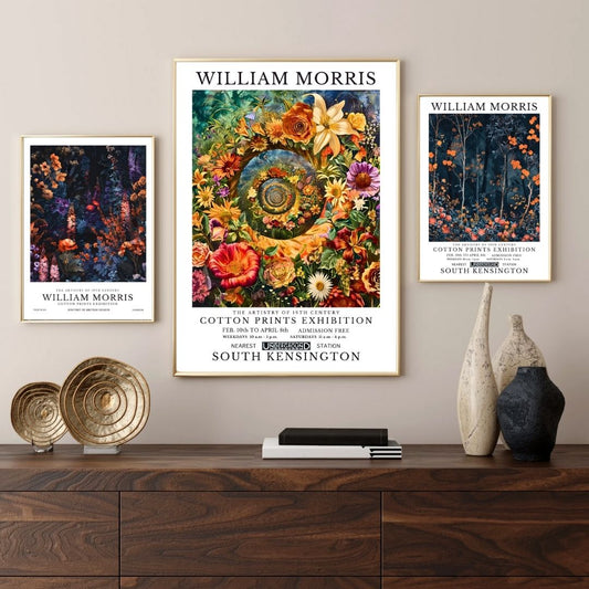 William Morris Forest Night Flowers Vintage Botanical Wall Art Canvas Print Retro Nature Poster for Living Room Bedroom Decor