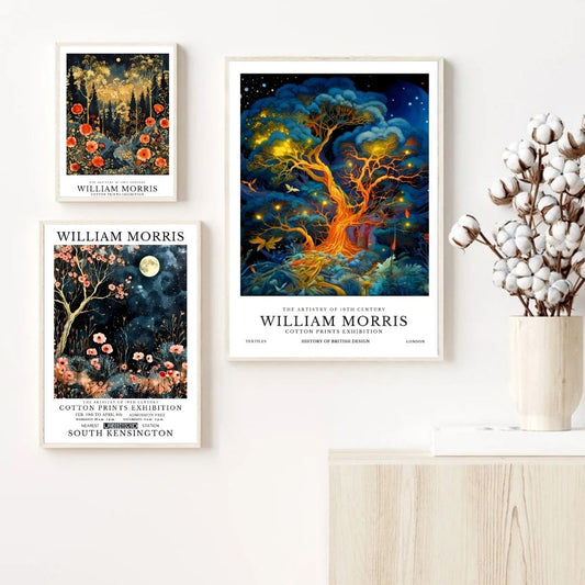 William Morris Moon Night Sky Vintage Wall Art Canvas Print Celestial Botanical Poster for Bedroom Living Room Home Decor