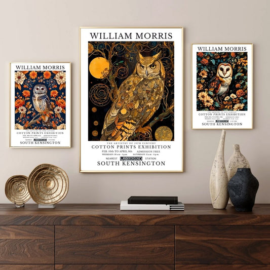 William Morris Owl Vintage Bird Wall Art Canvas Print Botanical Floral Poster for Modern Living Room Bedroom Home Decor