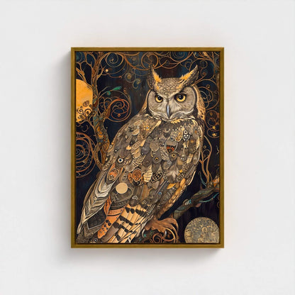 William Morris Owl Framed Wall Art Canvas Print - Wildlife Bird Artwork for Living Room