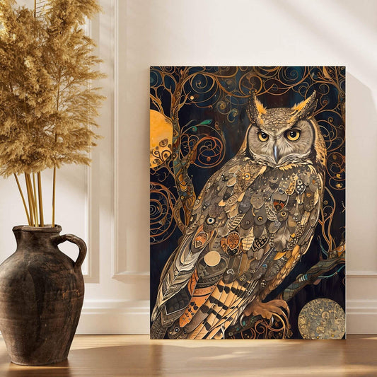 William Morris Owl Framed Wall Art Canvas Print - Wildlife Bird Artwork for Living Room