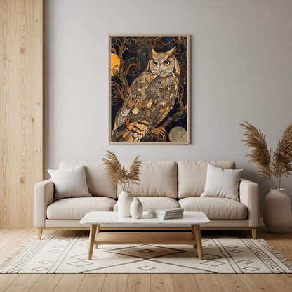 William Morris Owl Framed Wall Art Canvas Print - Wildlife Bird Artwork for Living Room