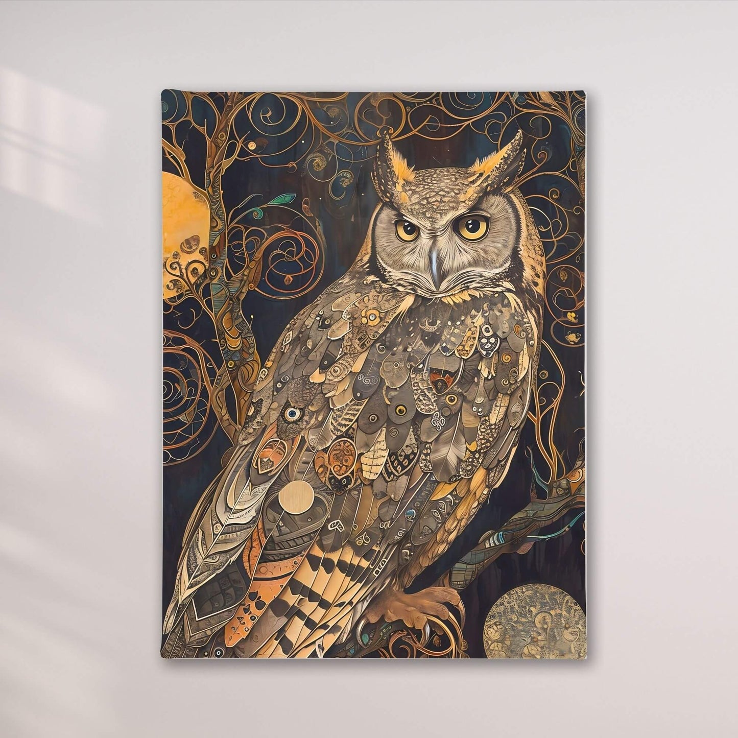 William Morris Owl Framed Wall Art Canvas Print - Wildlife Bird Artwork for Living Room