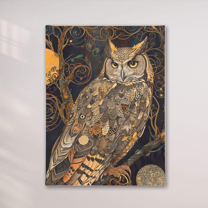 William Morris Owl Framed Wall Art Canvas Print - Wildlife Bird Artwork for Living Room
