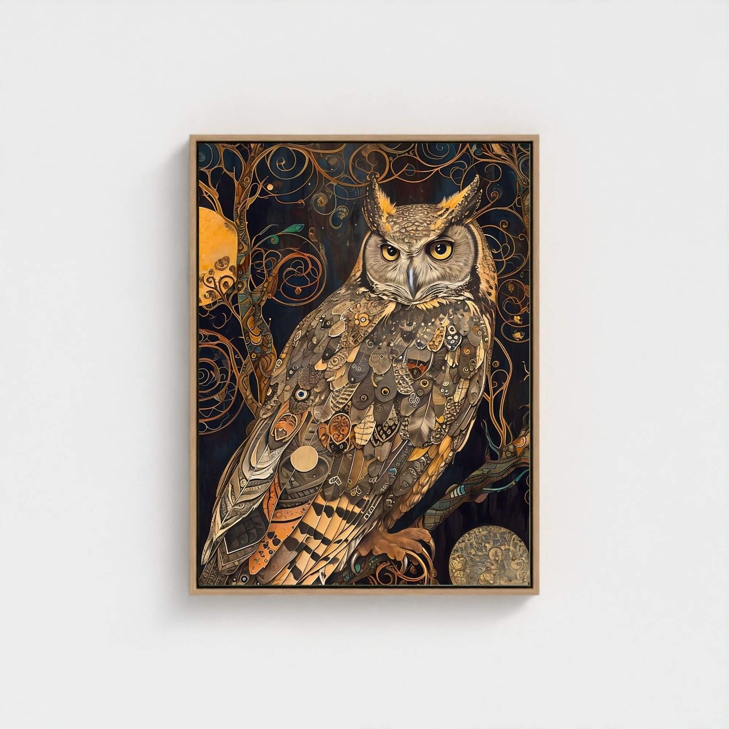 William Morris Owl Framed Wall Art Canvas Print - Wildlife Bird Artwork for Living Room