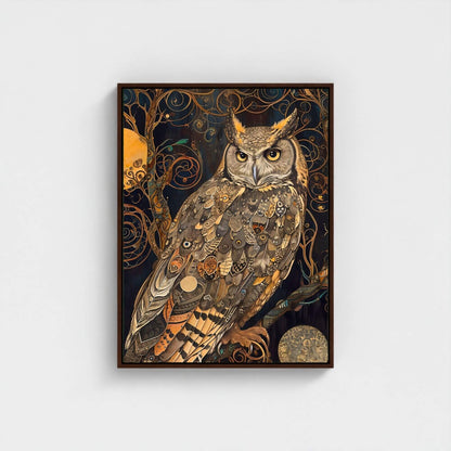 William Morris Owl Framed Wall Art Canvas Print - Wildlife Bird Artwork for Living Room