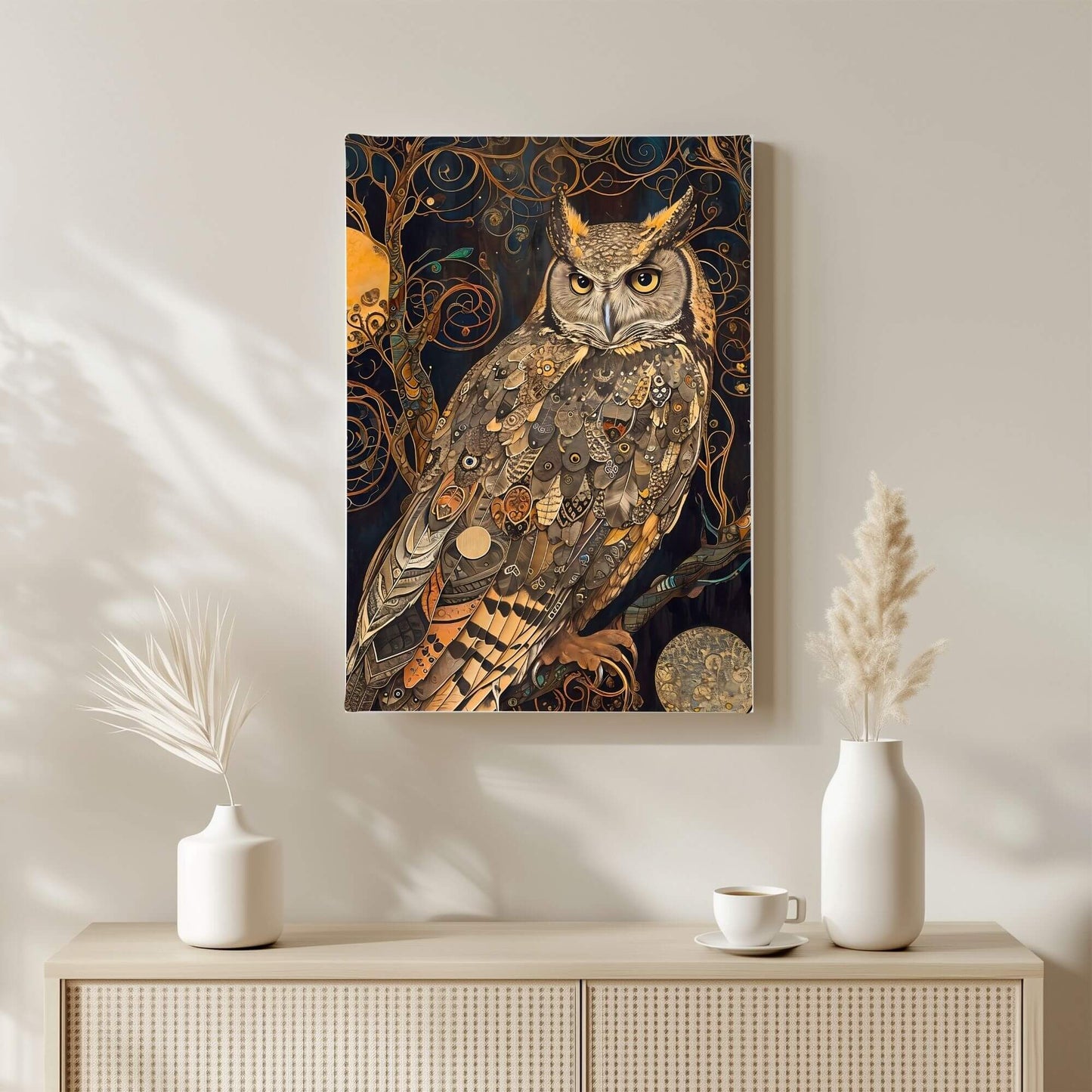 William Morris Owl Framed Wall Art Canvas Print - Wildlife Bird Artwork for Living Room
