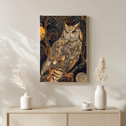 William Morris Owl Framed Wall Art Canvas Print - Wildlife Bird Artwork for Living Room