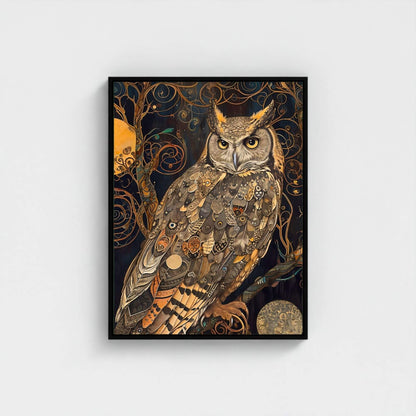 William Morris Owl Framed Wall Art Canvas Print - Wildlife Bird Artwork for Living Room