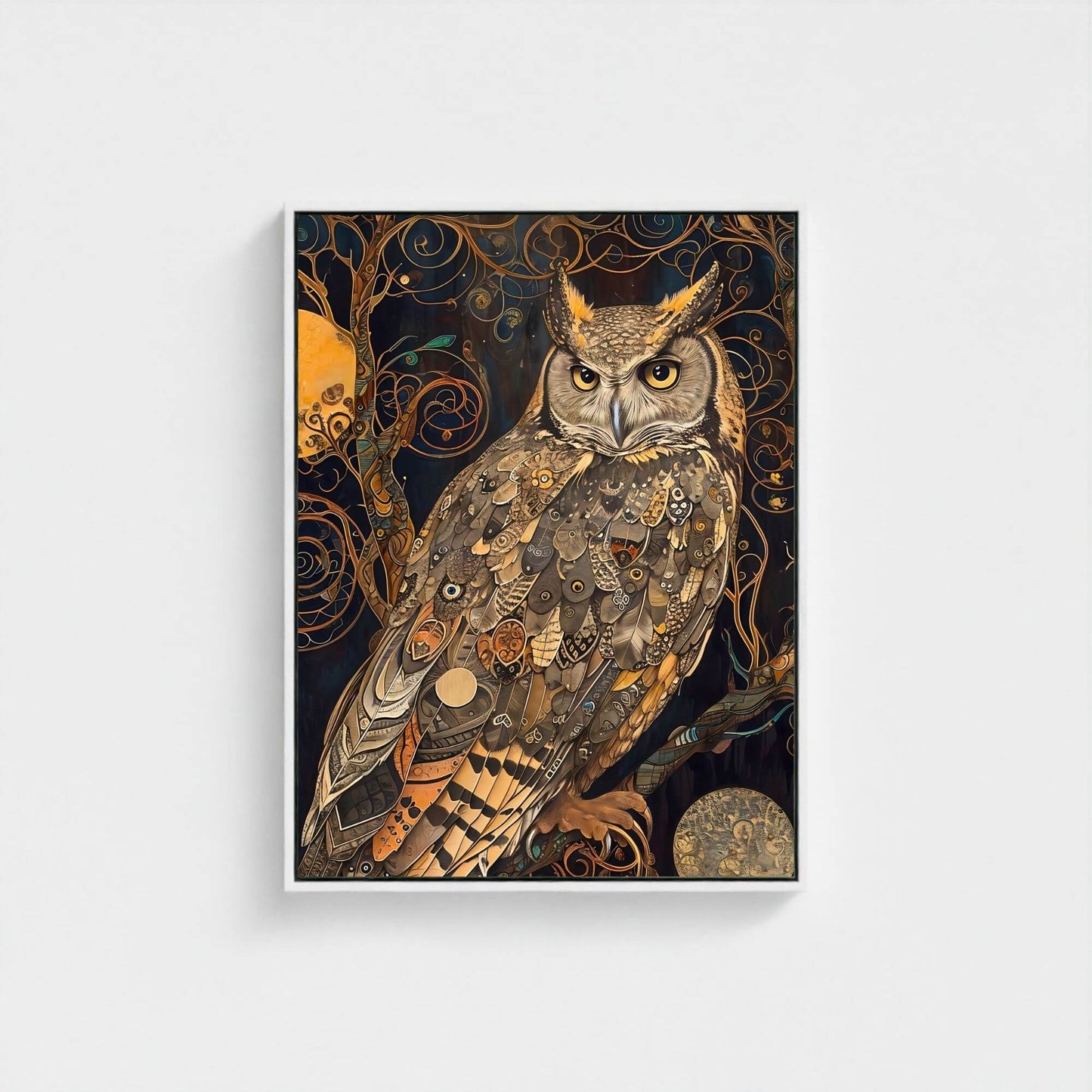 William Morris Owl Framed Wall Art Canvas Print - Wildlife Bird Artwork for Living Room