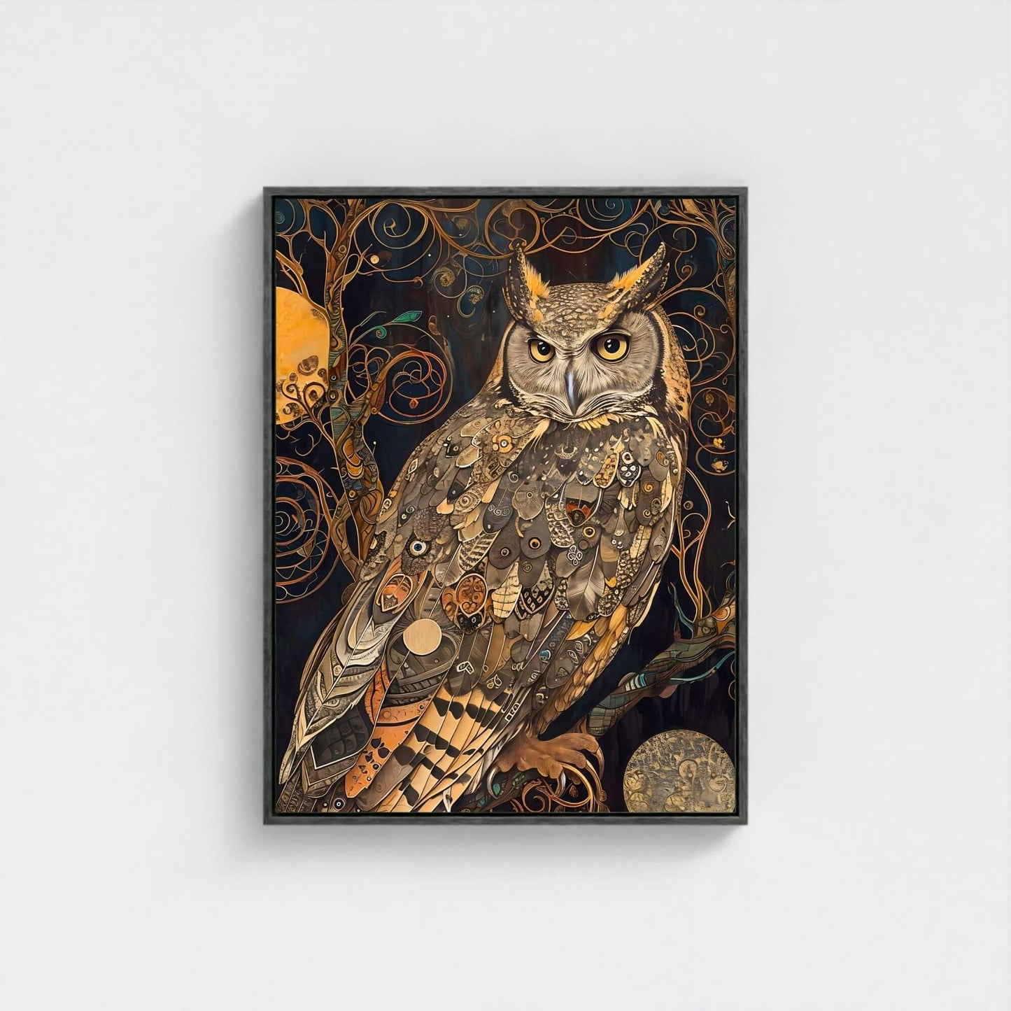 William Morris Owl Framed Wall Art Canvas Print - Wildlife Bird Artwork for Living Room