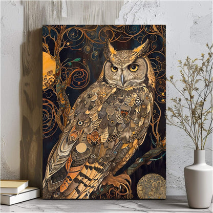 William Morris Owl Framed Wall Art Canvas Print - Wildlife Bird Artwork for Living Room
