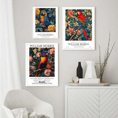 William Morris Parrots Exotic Bird Flowers Wall Art Canvas Print Vintage Botanical Poster For Home Office Wall Decor