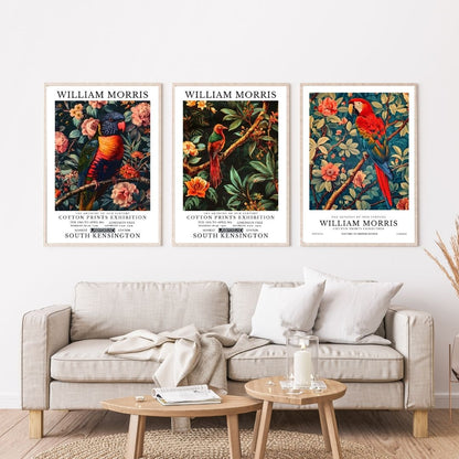 William Morris Parrots Exotic Bird Flowers Wall Art Canvas Print Vintage Botanical Poster For Home Office Wall Decor