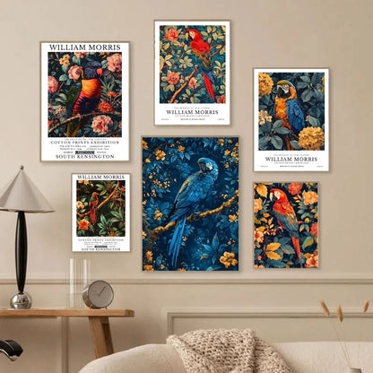 William Morris Parrots Exotic Bird Flowers Wall Art Canvas Print Vintage Botanical Poster For Home Office Wall Decor