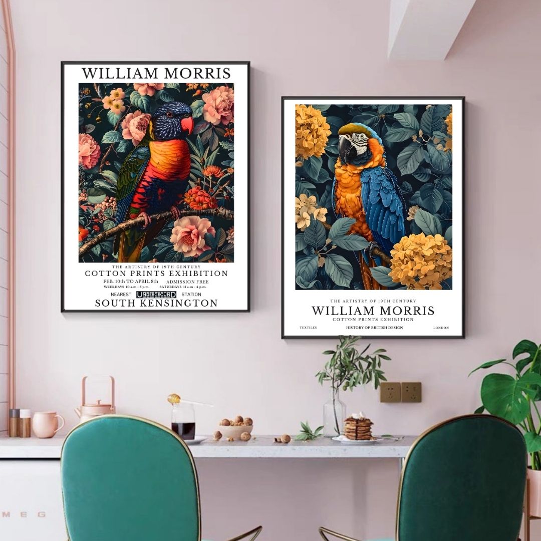 William Morris Parrots Exotic Bird Flowers Wall Art Canvas Print Vintage Botanical Poster For Home Office Wall Decor