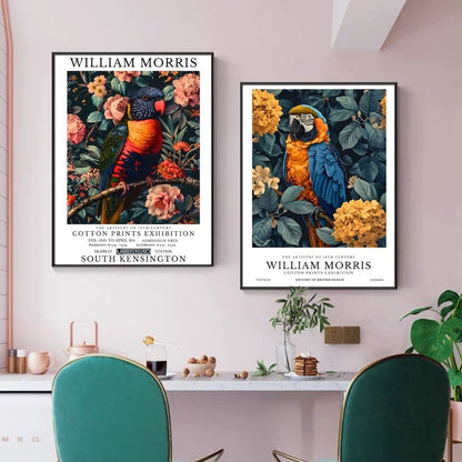 William Morris Parrots Exotic Bird Flowers Wall Art Canvas Print Vintage Botanical Poster For Home Office Wall Decor