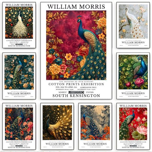 William Morris Peacock Vintage Floral Wall Art Canvas Print Decorative Exotic Bird Poster For Modern Home Office Decor